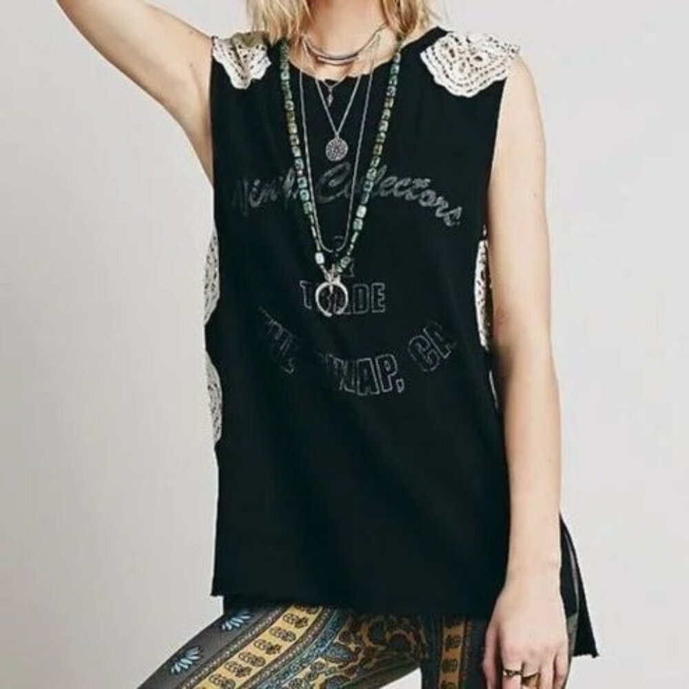 Sleeveless Black Crochet-Trim Tank Top